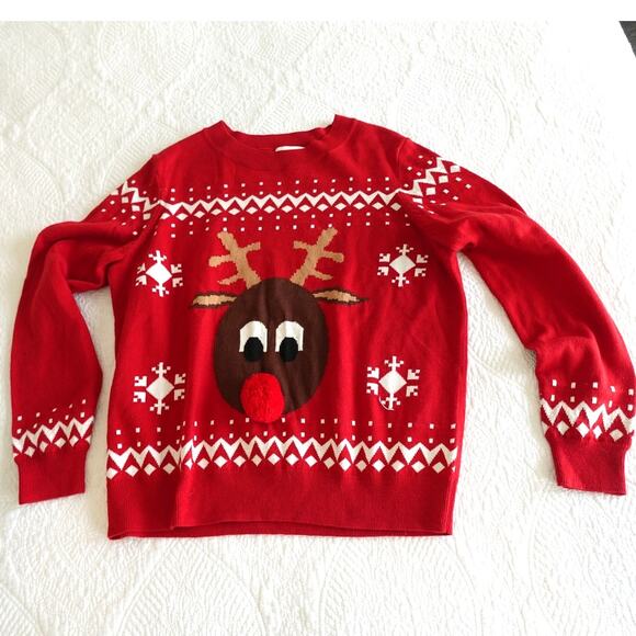 H & M Red Ugly Christmas Sweater / Reindeer / size M - Picture 1 of 6